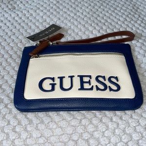 Blue and cream wristlet